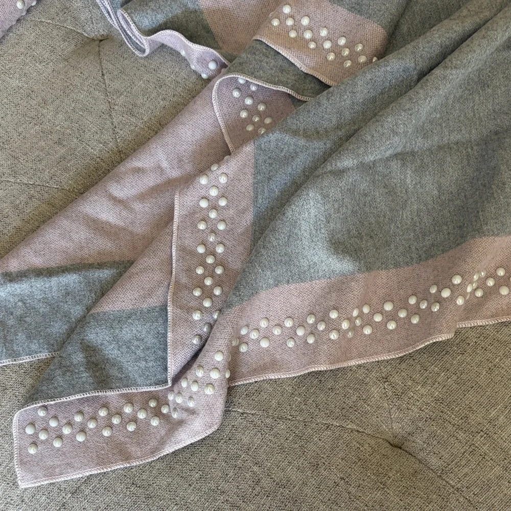 Heather Gray and Blush Stud-Trim Draped Wrap